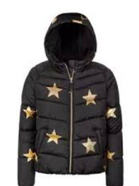 Rothschild Black Puffer Jacket with Gold Star Print and Hood sz medium (10-12)